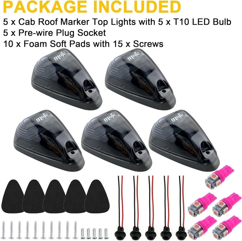 GLOFE 5X Black Smoke Lens Cab Roof Marker Running Lamps w/Pink Purple LED Lights Compatible with Ford F150 F250 F350 F450 F550 F650 F750 E150 E250 E350 E450 1999-2016 Super Duty Pickup Trucks - Image 3